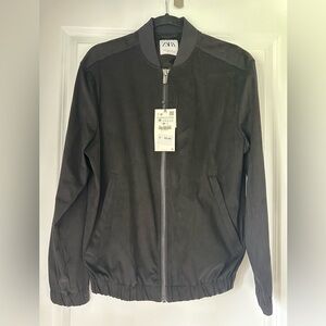 Zara Men's Faux Suede Black Bomber Jacket